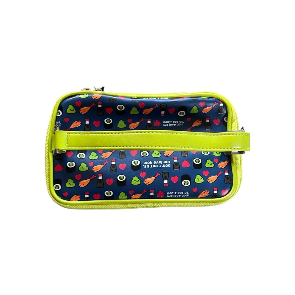 Vintage Y2K David & Goliath Kawaii Sushi Print Travel Makeup Bag Blue Green NWT